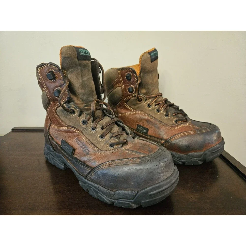 Hytest Apex Mens Size 6 Womens 7.5 Boots Brown Leather Composite Toe Waterproof